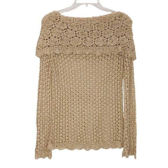 Cami Crochet Long Sleeve Open Knit Ramie Pullover Sweater Top Womens Small - Picture 1 of 8